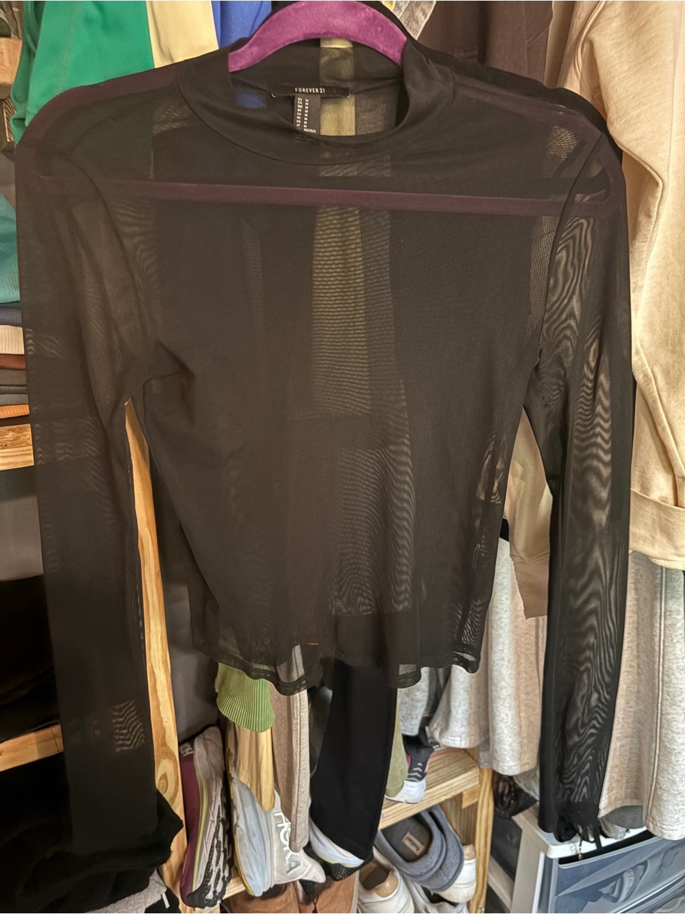 Forever 21 Black Sheer Long Sleeve Crop Top